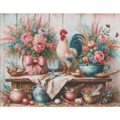 Retro Rooster Kitchen - Full Round Drill Diamond Painting 50*40CM