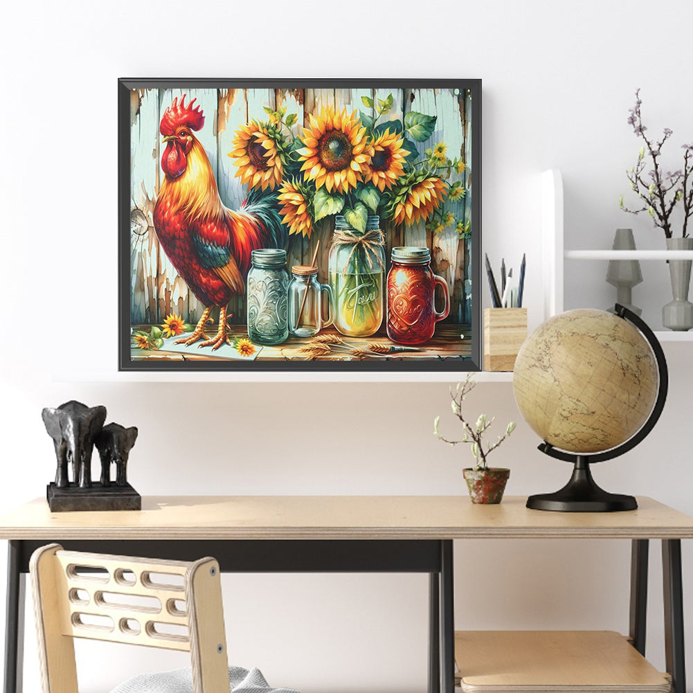 Retro Rooster Kitchen - Full Round Drill Diamond Painting 50*40CM