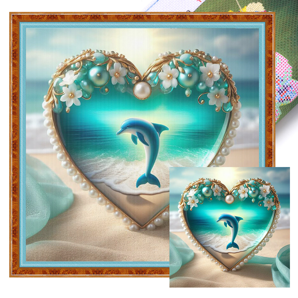 Heart-Shaped Beach Scenery - 11CT Stamped Cross Stitch 40*50CM