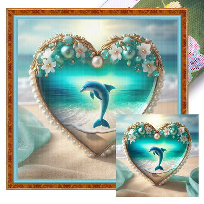 Heart-Shaped Beach Scenery - 11CT Stamped Cross Stitch 40*50CM