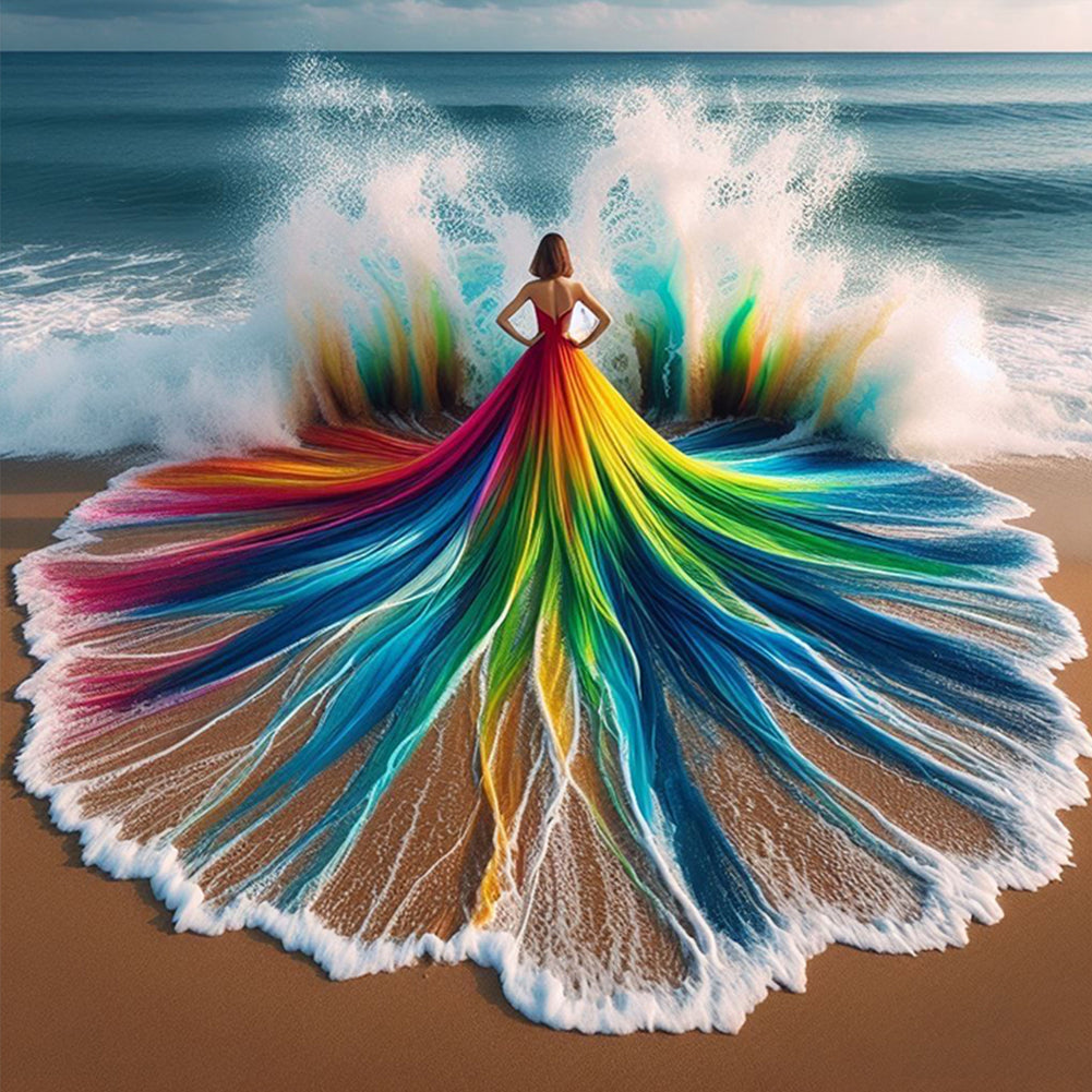 Girl With Rainbow Skirt Back - Full Round Drill Diamond Painting 40*40CM