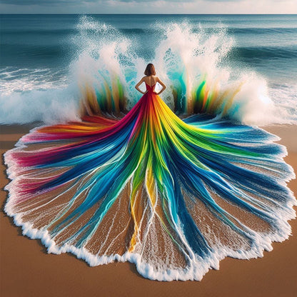 Girl With Rainbow Skirt Back - Full Round Drill Diamond Painting 40*40CM