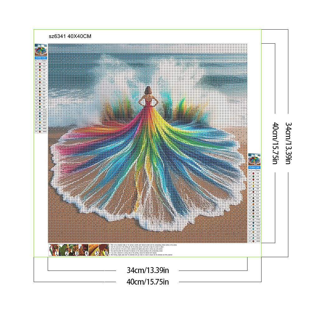 Girl With Rainbow Skirt Back - Full Round Drill Diamond Painting 40*40CM