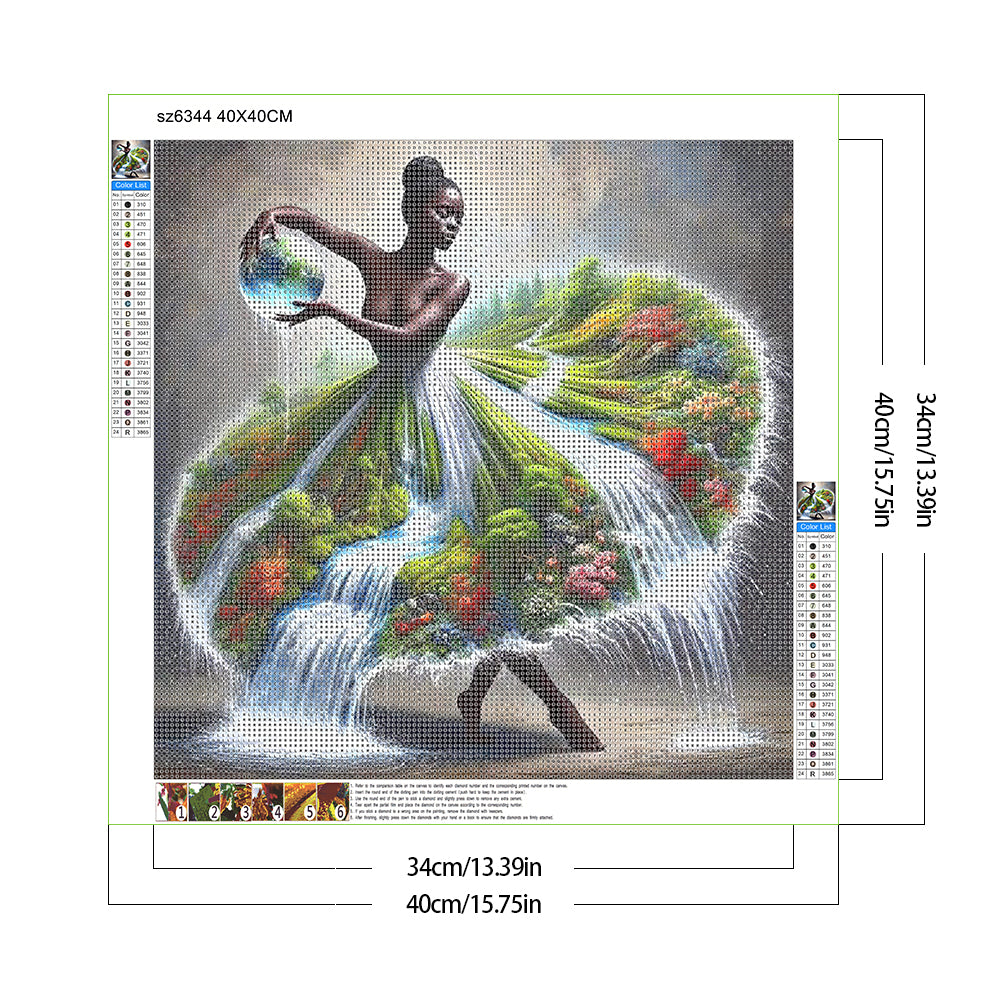 Girl In Nature Skirt - Full Round Drill Diamond Painting 40*40CM