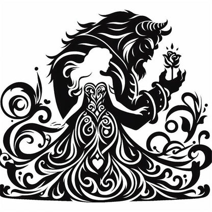 Black And White Silhouette-Beauty And The Beast - 11CT Stamped Cross Stitch 40*40CM