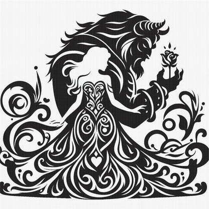 Black And White Silhouette-Beauty And The Beast - 11CT Stamped Cross Stitch 40*40CM