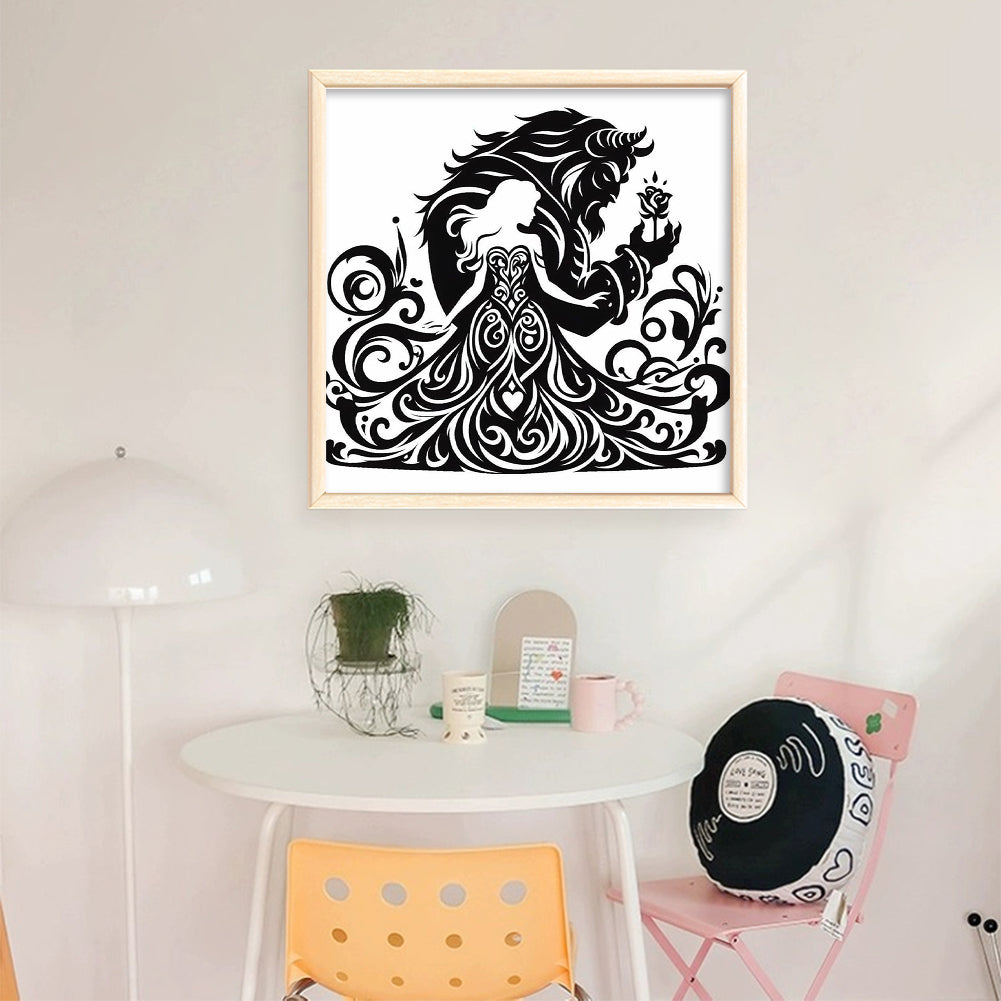 Black And White Silhouette-Beauty And The Beast - 11CT Stamped Cross Stitch 40*40CM