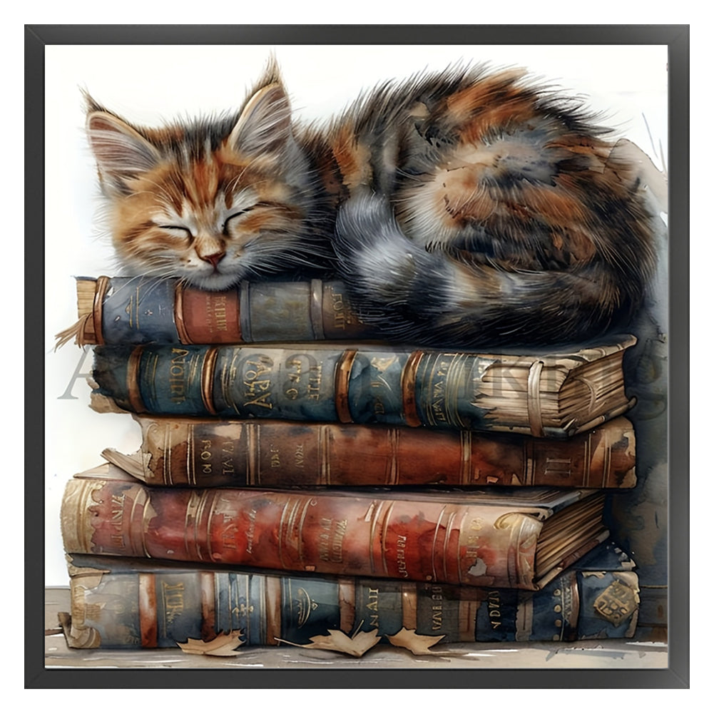 Cat On The Pile Of Books - 11CT Stamped Cross Stitch 40*40CM