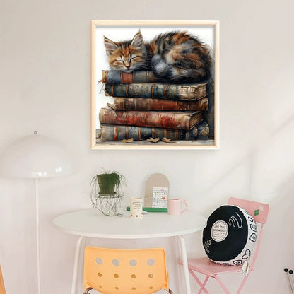 Cat On The Pile Of Books - 11CT Stamped Cross Stitch 40*40CM