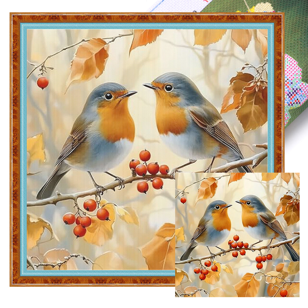 Two Robins - 11CT Stamped Cross Stitch 40*40CM