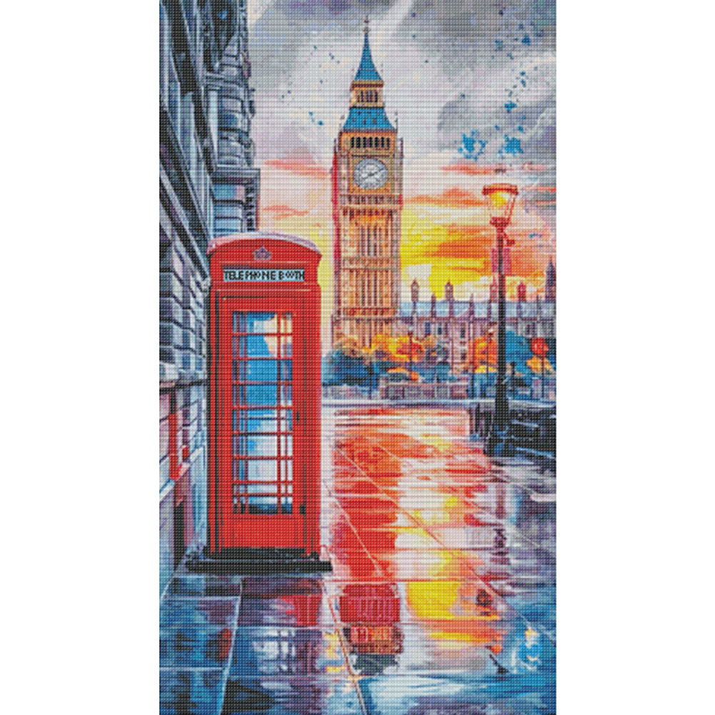 London Telephone Booth - 14CT Stamped Cross Stitch 55*95CM(Fairy Brand)