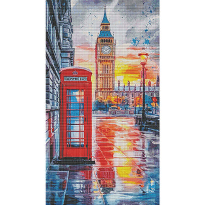 London Telephone Booth - 14CT Stamped Cross Stitch 55*95CM(Fairy Brand)