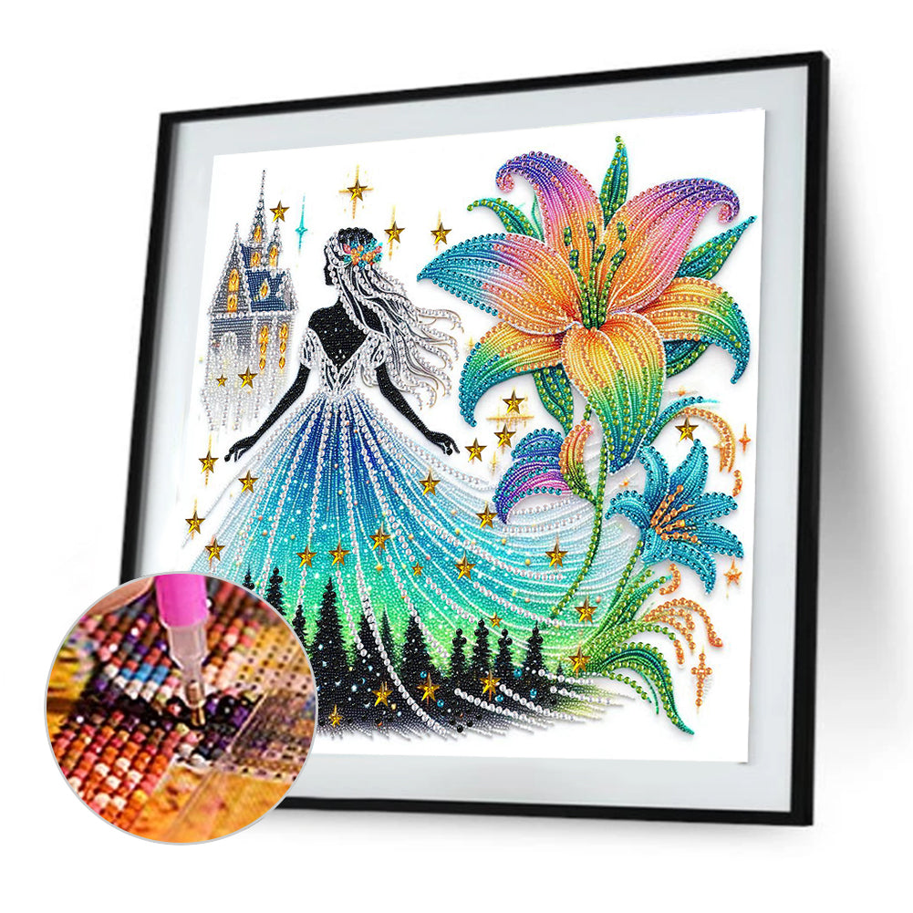 Girl And Lily - Special Shaped Drill Diamond Painting 30*30CM