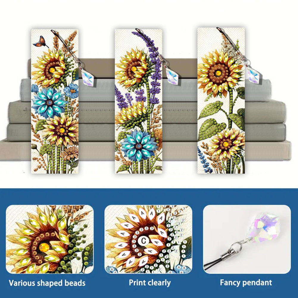 3Pcs Animal Themed DIY Diamond Painting Art Bookmarks Irregular Shaped Diamonds