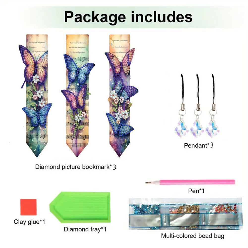 3Pcs Animal Themed DIY Diamond Painting Art Bookmarks Irregular Shaped Diamonds