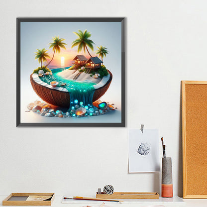 Coconut Shell Resort Island - Full Round Drill Diamond Painting 40*40CM