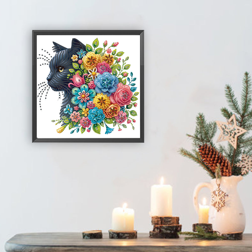 Cat And Flower - Special Shaped Drill Diamond Painting 30*30CM