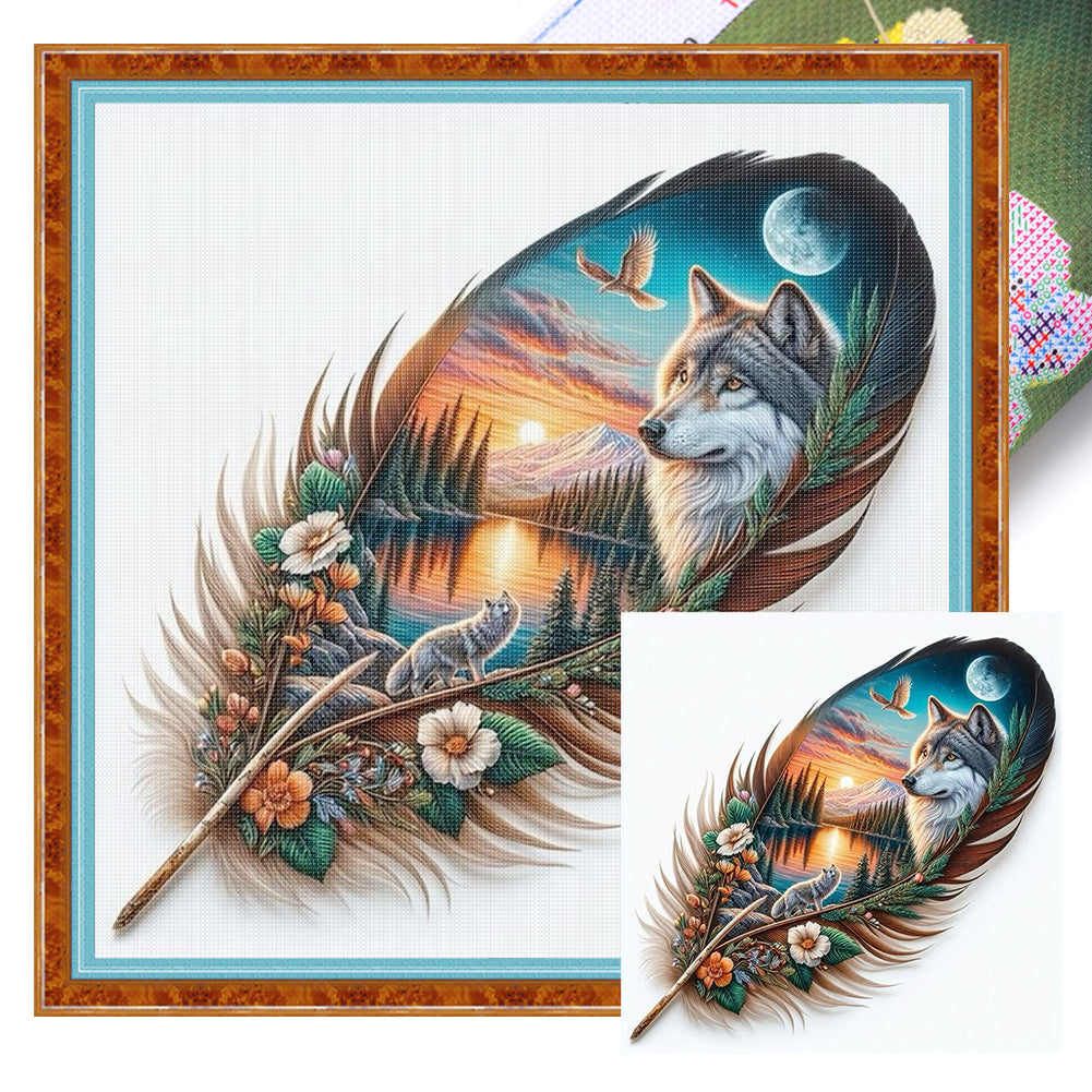 Leaf Silhouette - Wolf - 11CT Stamped Cross Stitch 40*40CM