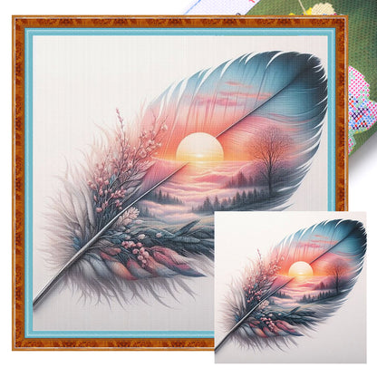 Feather Silhouette - Sunrise - 11CT Stamped Cross Stitch 40*40CM