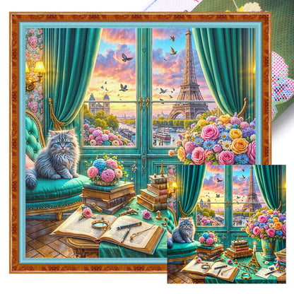 Cat On The Windowsill - 11CT Stamped Cross Stitch 50*50CM
