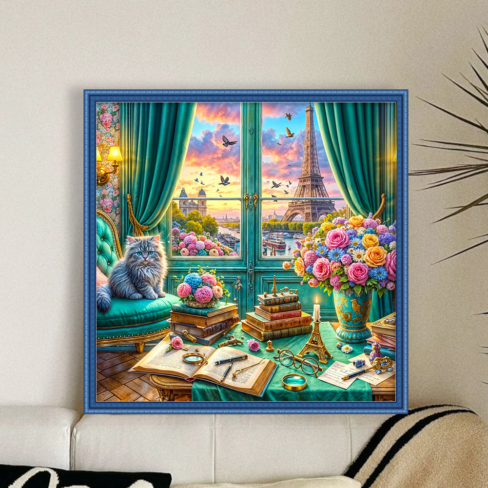 Cat On The Windowsill - 11CT Stamped Cross Stitch 50*50CM