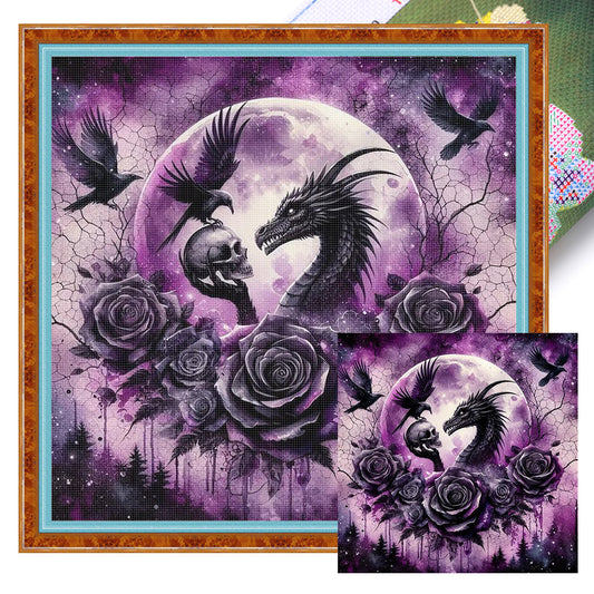 Halloween Rose Black Dragon - 11CT Stamped Cross Stitch 40*40CM