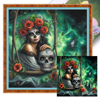 Halloween Skull Girl - 11CT Stamped Cross Stitch 40*40CM