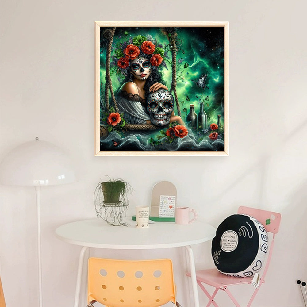 Halloween Skull Girl - 11CT Stamped Cross Stitch 40*40CM