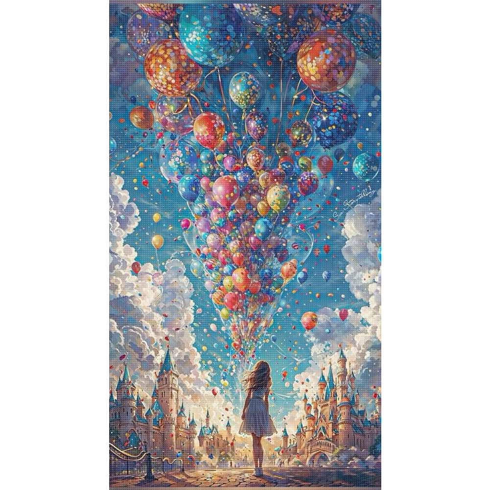 Balloon Girl - 14CT Stamped Cross Stitch 40*70CM
