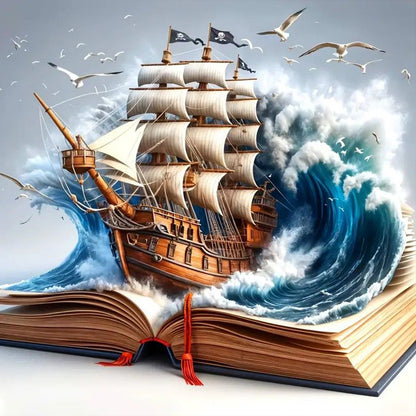 Sailboat In The Book - Full Round Drill Diamond Painting 40*40CM