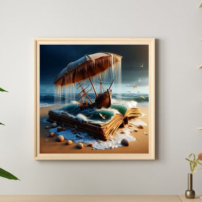 Sailboat On The Wave In The Book - Full Round Drill Diamond Painting 40*40CM