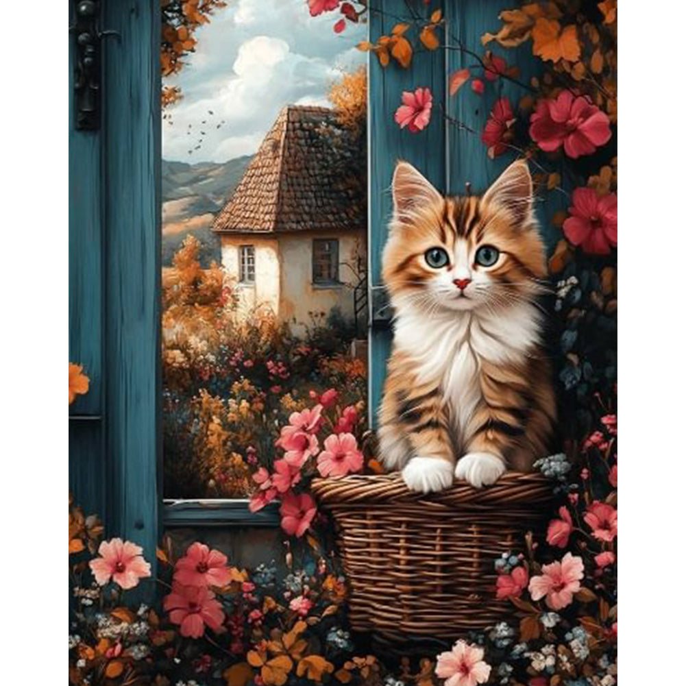 Cat On The Windowsill - Full Round Drill Diamond Painting 40*50CM
