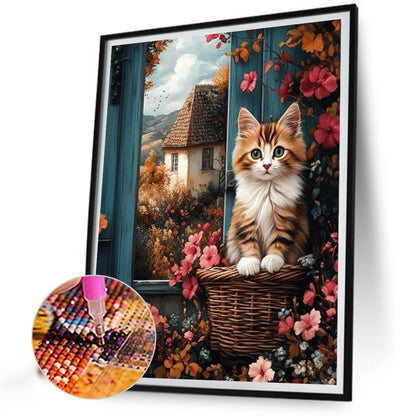 Cat On The Windowsill - Full Round Drill Diamond Painting 40*50CM