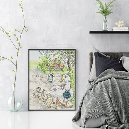 Mother Duck And Her Cubs - 14CT Stamped Cross Stitch 33*44CM(Joy Sunday)