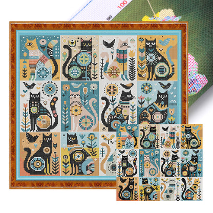 Twelve Black Cats - 14CT Stamped Cross Stitch 46*43CM(Joy Sunday)