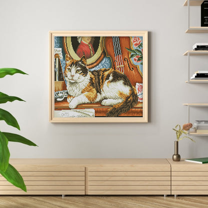 Cat And Piano - 14CT Stamped Cross Stitch 36*31CM(Joy Sunday)