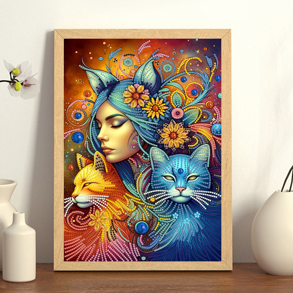 Cat Woman - Special Shaped Drill Diamond Painting 30*40CM