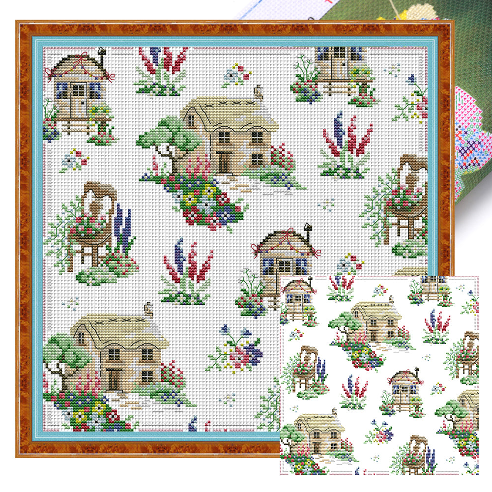 Country Cottage Frame - 14CT Stamped Cross Stitch 33*33CM(Joy Sunday)