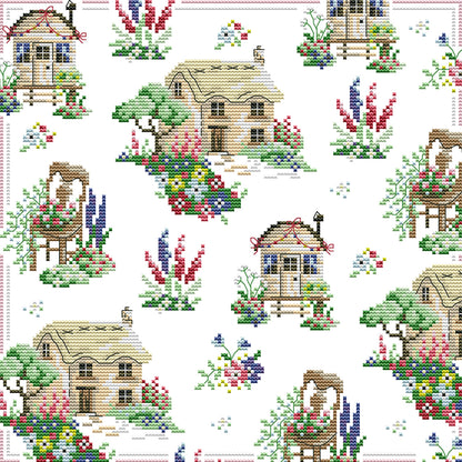 Country Cottage Frame - 14CT Stamped Cross Stitch 33*33CM(Joy Sunday)