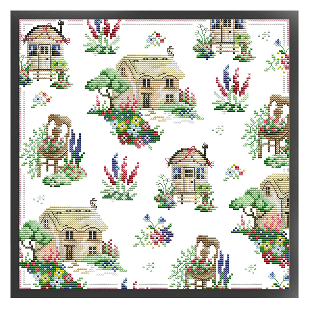 Country Cottage Frame - 14CT Stamped Cross Stitch 33*33CM(Joy Sunday)