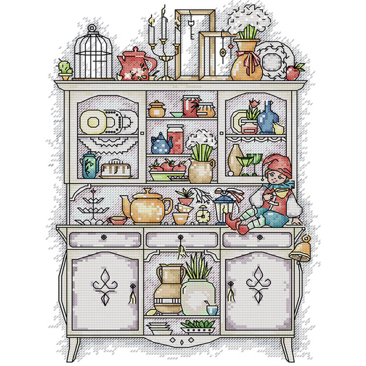 Museum Cabinet - 14CT Stamped Cross Stitch 26*34CM(Joy Sunday)