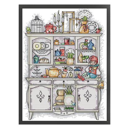 Museum Cabinet - 14CT Stamped Cross Stitch 26*34CM(Joy Sunday)