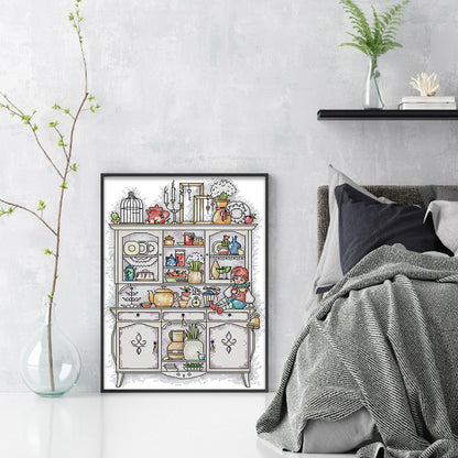 Museum Cabinet - 14CT Stamped Cross Stitch 26*34CM(Joy Sunday)