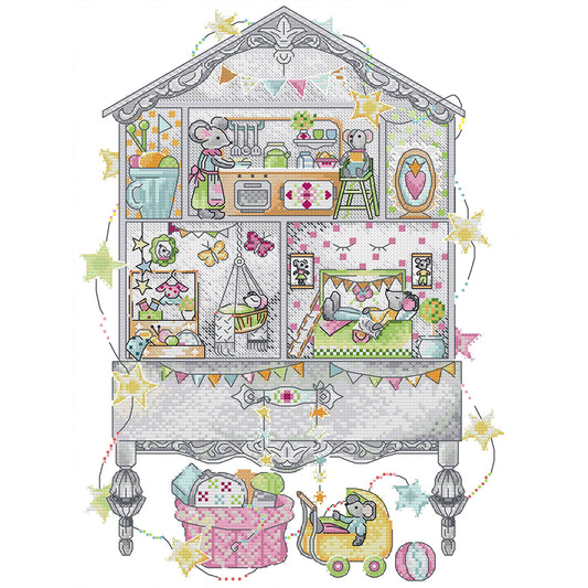Little Mouse Family - 14CT Stamped Cross Stitch 32*42CM(Joy Sunday)