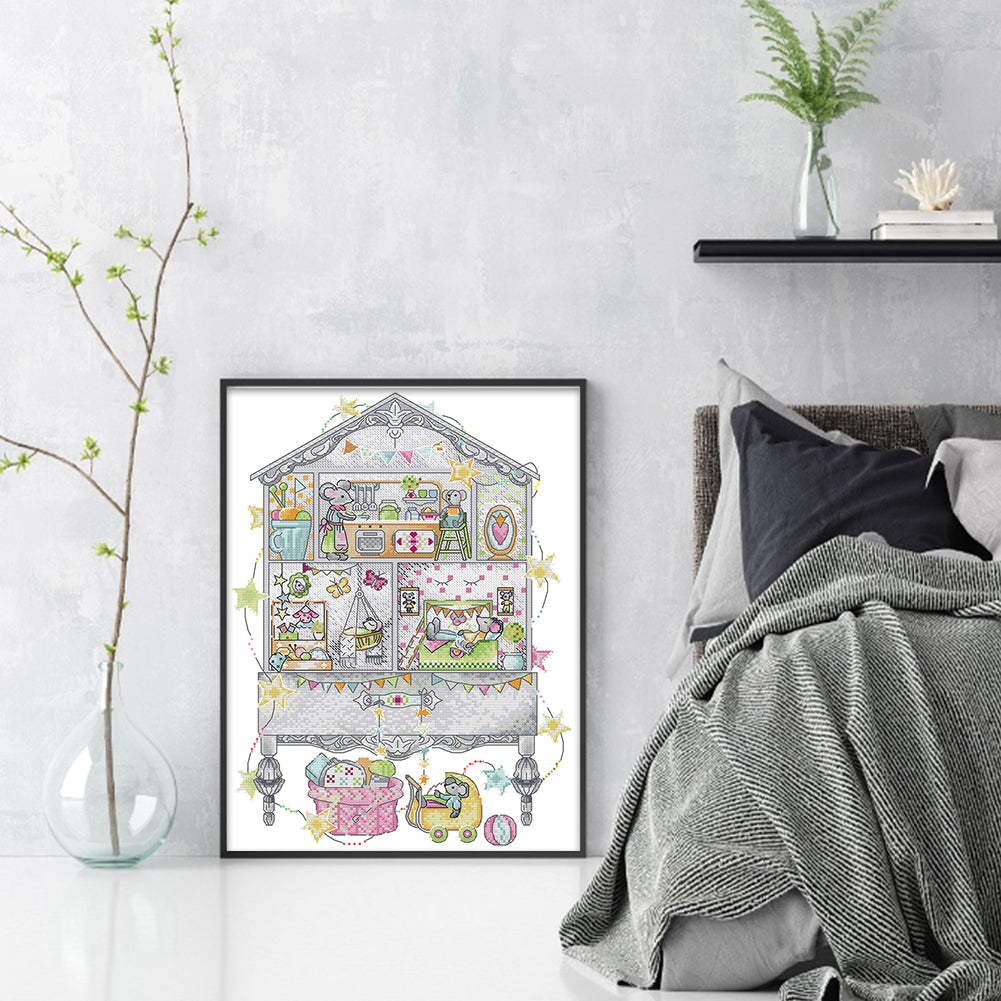 Little Mouse Family - 14CT Stamped Cross Stitch 32*42CM(Joy Sunday)