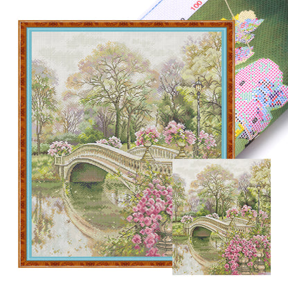 Flower Covered Bridge - 14CT Stamped Cross Stitch 42*48CM(Joy Sunday)