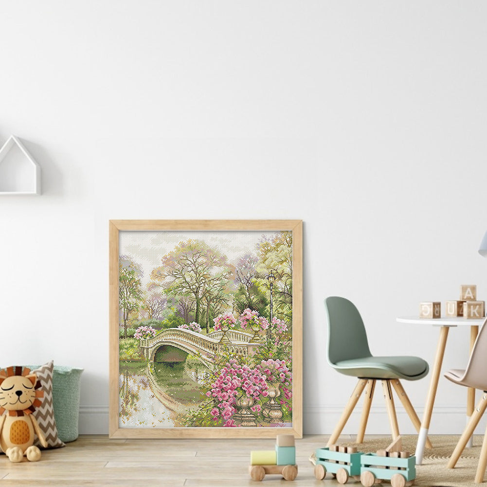 Flower Covered Bridge - 14CT Stamped Cross Stitch 42*48CM(Joy Sunday)