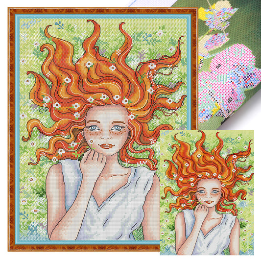 Red-Haired Girl - 14CT Stamped Cross Stitch 28*38CM(Joy Sunday)