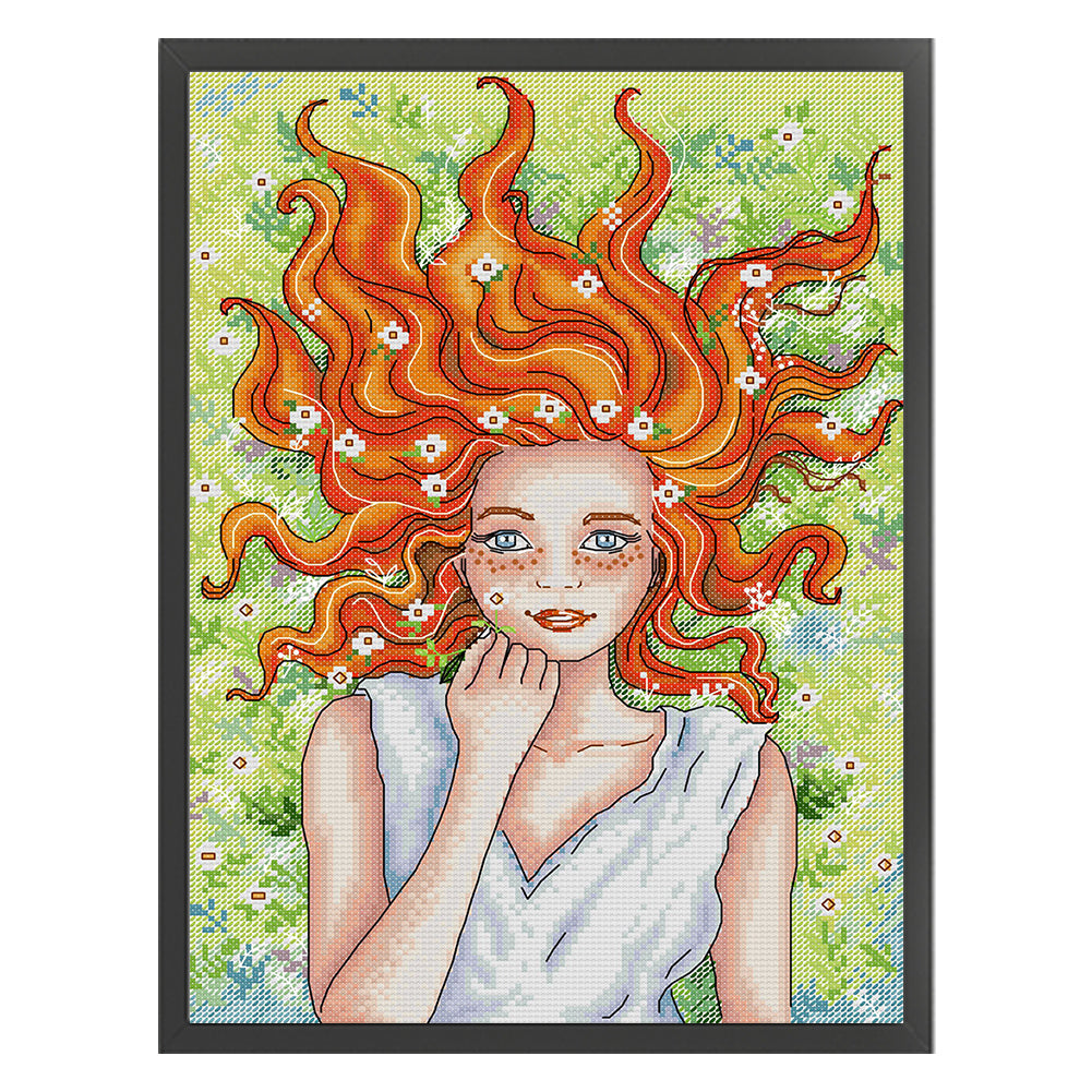 Red-Haired Girl - 14CT Stamped Cross Stitch 28*38CM(Joy Sunday)