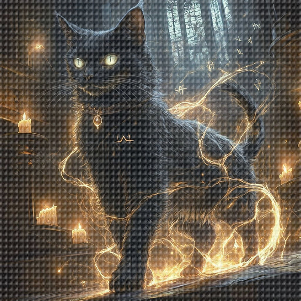 Magic Black Cat - 11CT Stamped Cross Stitch 40*40CM